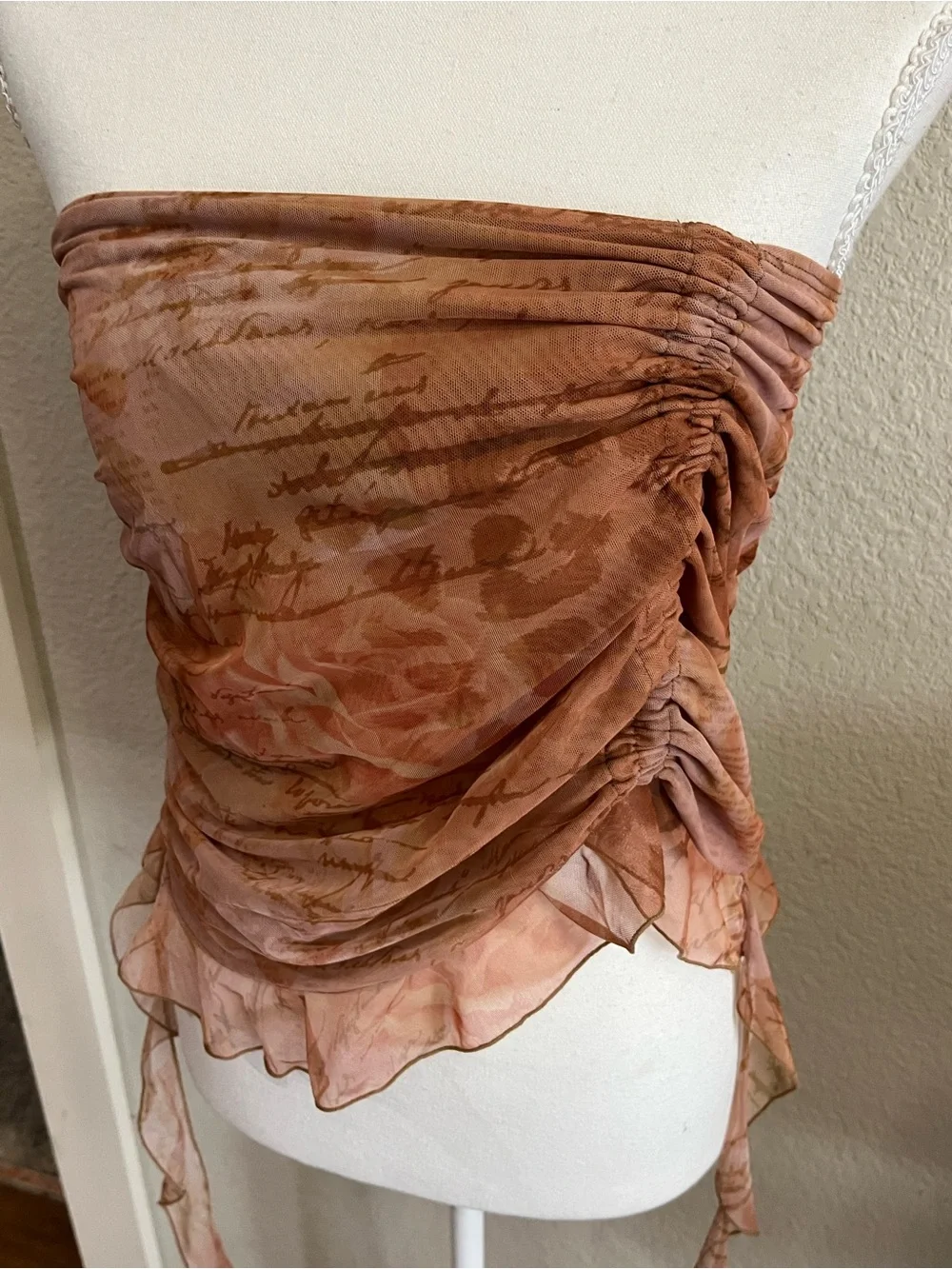 Sodas London Sheer Strapless Scarf Top in Rust and Peach Tones